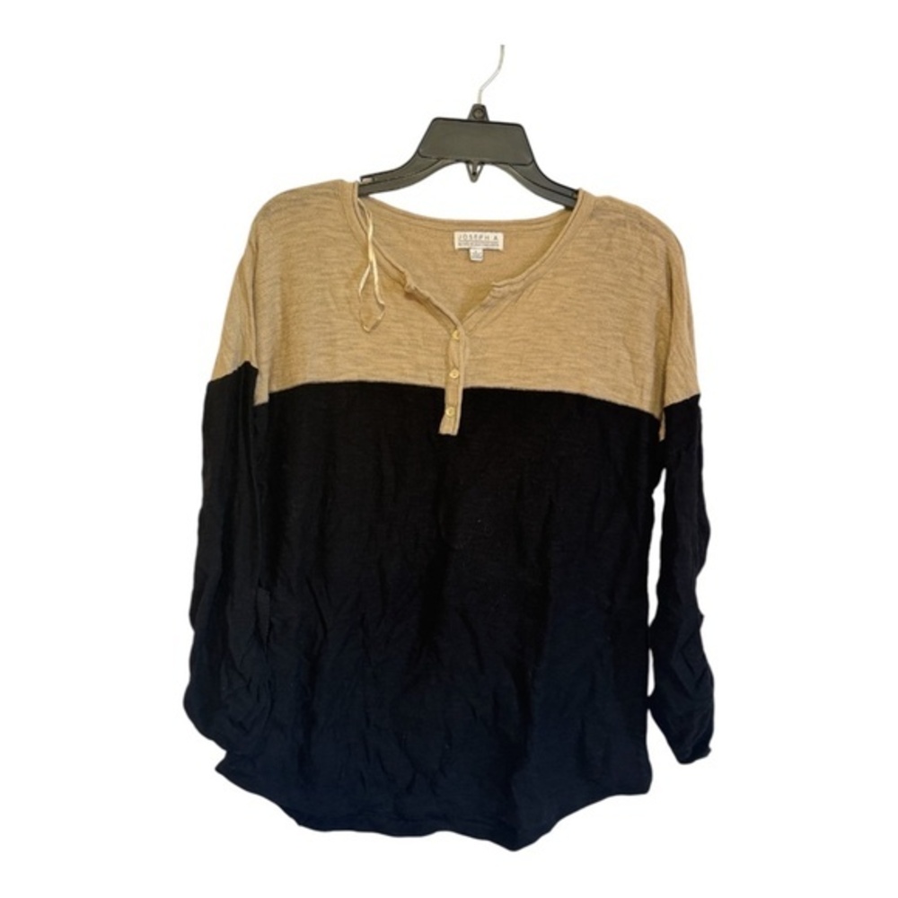 Joseph A Womens Sweater Colorblock Rayon Cotton Black Beige 1/4 Button Size Larg
